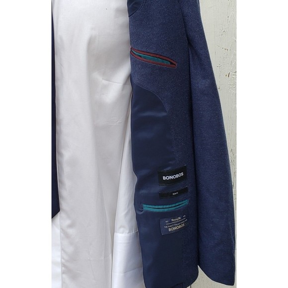 Bonobos Italian Stretch Wool Flannel Blazer Suit Jacket Bright Navy Men 40R Slim - Picture 12 of 13